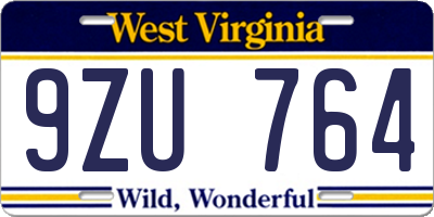 WV license plate 9ZU764