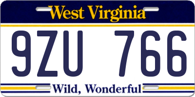 WV license plate 9ZU766