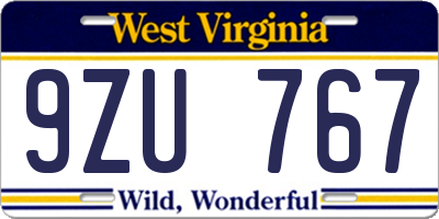 WV license plate 9ZU767