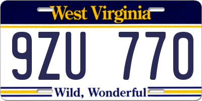WV license plate 9ZU770