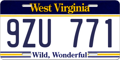 WV license plate 9ZU771