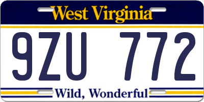 WV license plate 9ZU772