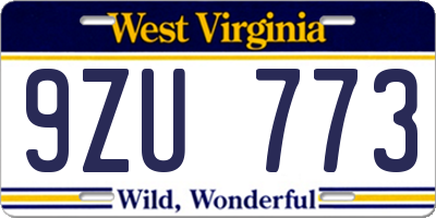 WV license plate 9ZU773