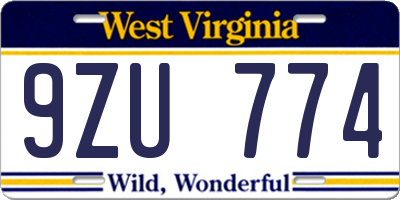 WV license plate 9ZU774