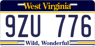 WV license plate 9ZU776