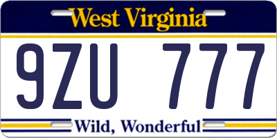 WV license plate 9ZU777