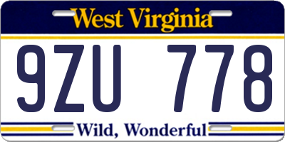 WV license plate 9ZU778