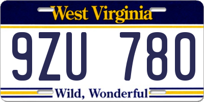 WV license plate 9ZU780