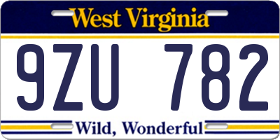 WV license plate 9ZU782