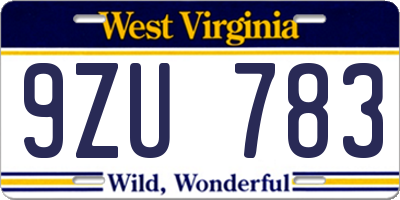 WV license plate 9ZU783