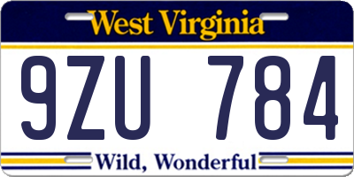 WV license plate 9ZU784