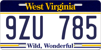 WV license plate 9ZU785