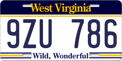 WV license plate 9ZU786