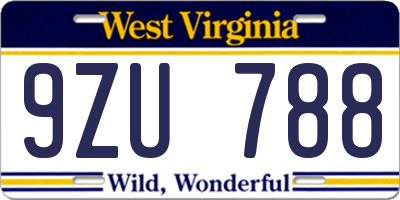 WV license plate 9ZU788
