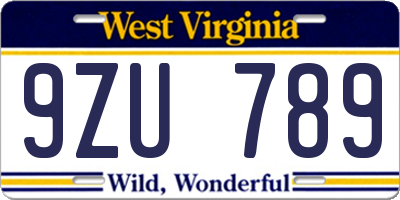 WV license plate 9ZU789