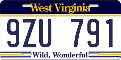 WV license plate 9ZU791