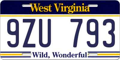 WV license plate 9ZU793
