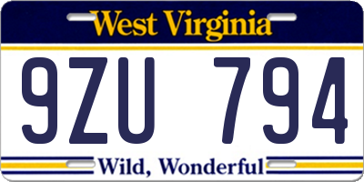 WV license plate 9ZU794
