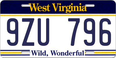 WV license plate 9ZU796