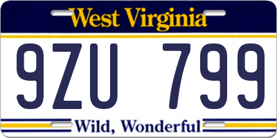 WV license plate 9ZU799
