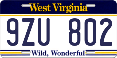 WV license plate 9ZU802