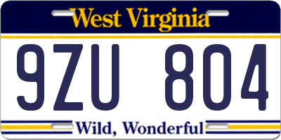 WV license plate 9ZU804