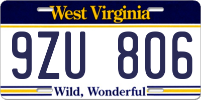 WV license plate 9ZU806