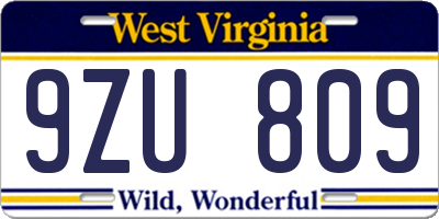 WV license plate 9ZU809