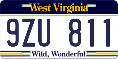 WV license plate 9ZU811