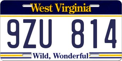 WV license plate 9ZU814