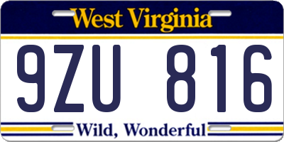 WV license plate 9ZU816