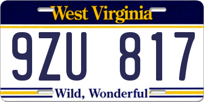 WV license plate 9ZU817