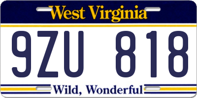 WV license plate 9ZU818