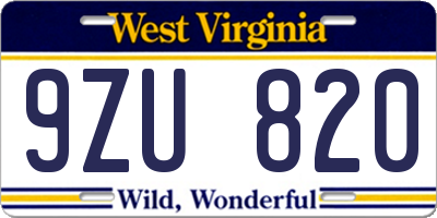WV license plate 9ZU820