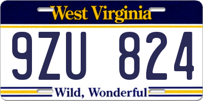 WV license plate 9ZU824