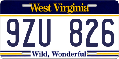 WV license plate 9ZU826