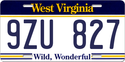 WV license plate 9ZU827