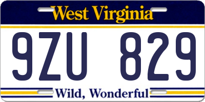 WV license plate 9ZU829