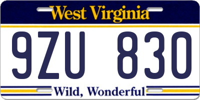 WV license plate 9ZU830