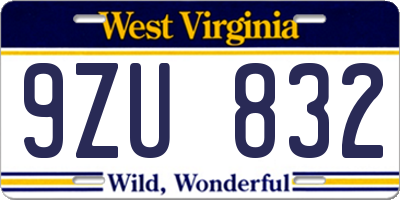 WV license plate 9ZU832