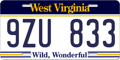WV license plate 9ZU833