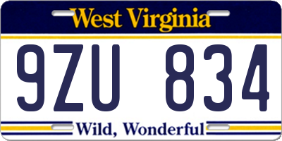 WV license plate 9ZU834