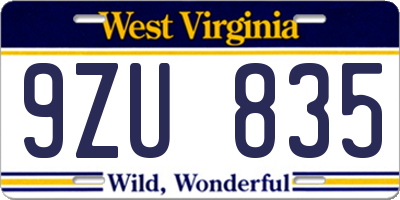 WV license plate 9ZU835