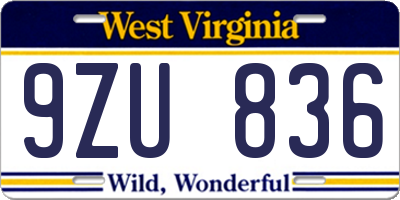 WV license plate 9ZU836