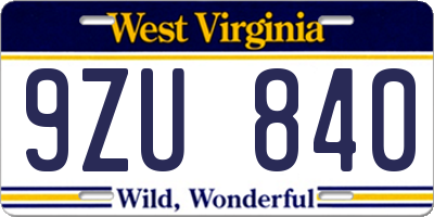 WV license plate 9ZU840
