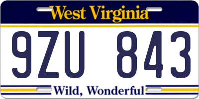 WV license plate 9ZU843