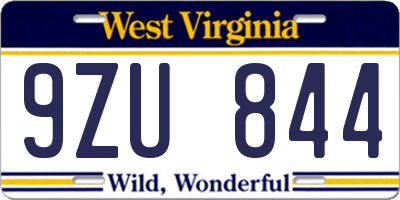 WV license plate 9ZU844
