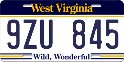 WV license plate 9ZU845