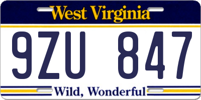 WV license plate 9ZU847