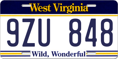 WV license plate 9ZU848